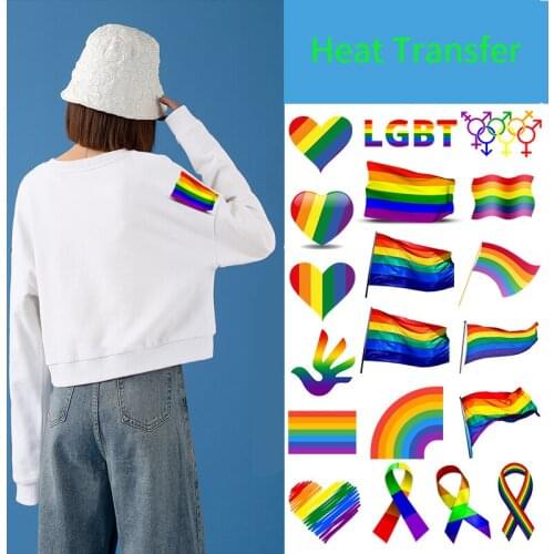 Pride Lesbian and Gay Rainbow Love Badge LGBT Flag Customized Heat Transfer Patch Iron Decoration on Boys and Girls T-shirts