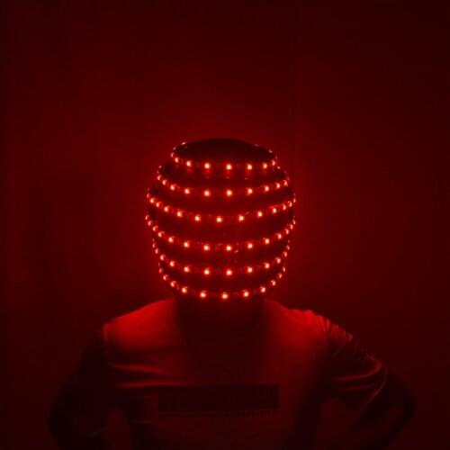 RE01 Ballroom dance led costumes dj RGB light helmet programmable headwear bar costumes luminous robot men suit perform clothes