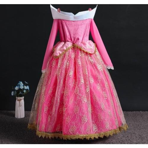 Christmas Girls Sleeping Beauty Princess Costume Long Sleeve Cosplay Party Gown Children Birthday Fancy Dress Up Frocks 3-10T