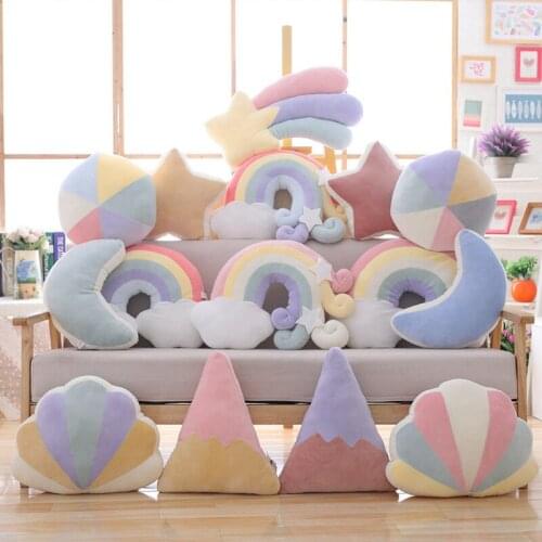 Pink Bedside Pillow Rainbow Cushion Girl Heart Crown Dolls Stuffed Toys for Children Kawaii Room Decor Halloween Birthday Gifts