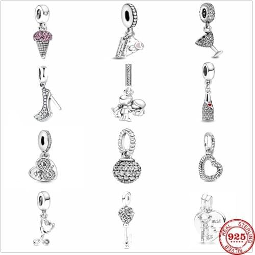 DIY Silver Charm Fit Original Pandora Bracelet Beads 925 Sterling Silver Prom Party Wine Cup Cake Champagne Dancing Couple