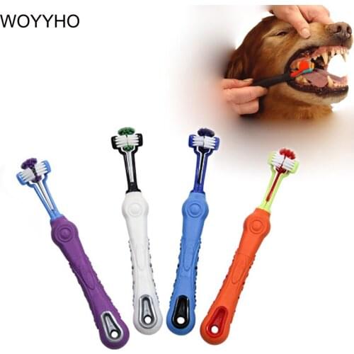 Large Dog Toothbrush Soft Rubber Three Sided Brushes Bad Breath Tartar Cleaning Pet Tooth Care Dog Grooming Tools