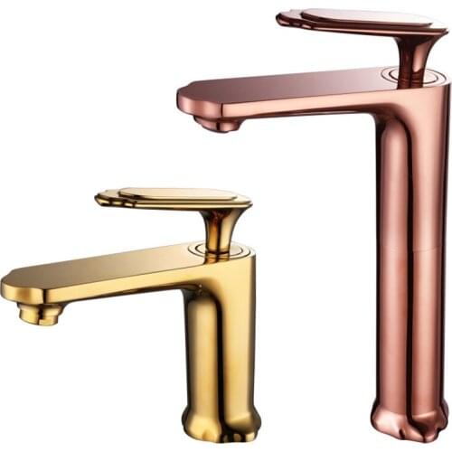 Bathroom Basin Faucets Solid Brass Sink Mixer Crane Tap Hot & Cold Deck Mounted Single Handle Copper Basin Faucet Gold/Rose Gold