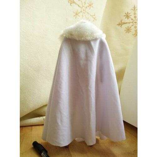 1:6 Scale White Cape cloak W White fur collar For 12" Male&Female Body Doll Toy