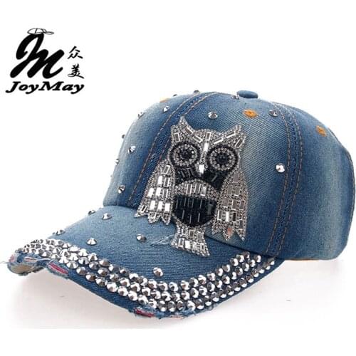 High quality Wholesale Retail JoyMay Hat Cap Fashion Leisure OWL Rhinestones Vintage Jean Cotton CAPS Baseball Cap B094