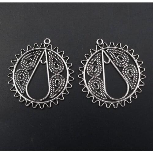 WKOUD 6pcs Silver Plated Retro Hollow Sawtooth Loop Charm Necklace Bracelet DIY Metal Jewelry alloy Pendants A1741