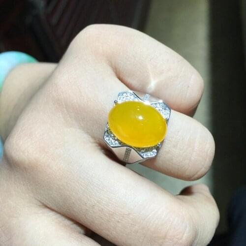 KJJEAXCMY Boutique Jewelry 925 Silver-inlaid Natural Yellow Chalcedony Men Garnet Female Ring Mini Support Detection