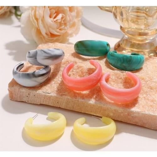 C-shaped Circle Earrings For Women In Summer 2021 New Womens Simple Big Earrings Exaggerated Matte Resin Material Fashion Girl