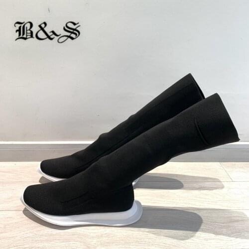 Black& Street Women Knee High novel sole Stretch Boots Thick Bottom exclusive Luxury Sock Boot For women EU 35-38