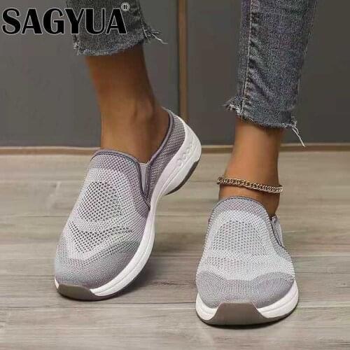 Flats Shoes Women 2021 Slip-on Winter Mesh Breathable Shallow Fashion Wedges Sports Platform Cozy Walking Runninng Lady Shoes