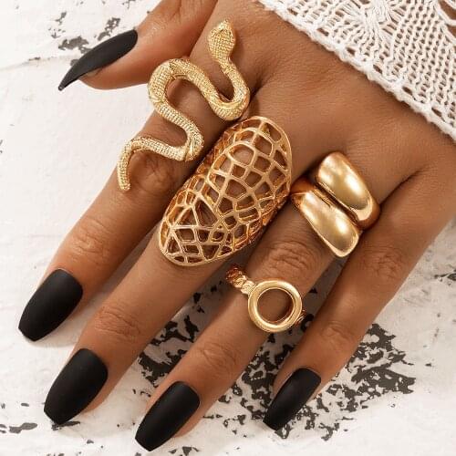 KMVEXO Vintage Gold Color Snake Finger Ring Set for Women Geometric Ethnic Metal Knuckle Joint Rings Female Fashion Jewelry New