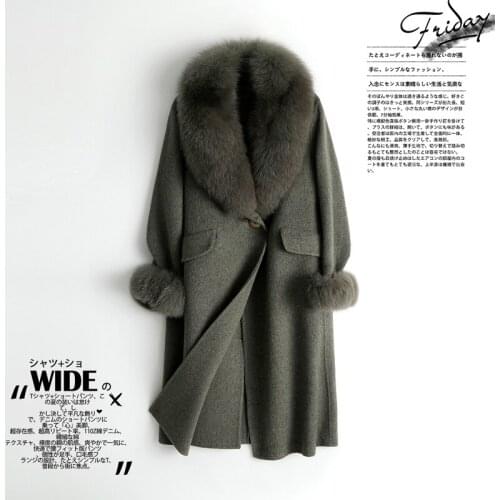 2020 Winter Jacket Women Fox Fur Collar Real Wool Coat Female Jacket Double Side Cashmere Woolen Coats Korean Jacket MY