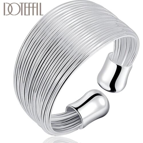 DOTEFFIL 925 Sterling Silver Open Multi-Line Ring Fine For Women Fashion Wedding Engagement Party Gift Charm Jewelry