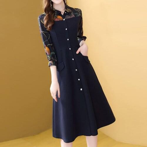 Plus Size Single-breasted Shirt Dress For Women Office Turndown Collar Pocket Slim Elegant Knee Length Dress Female Vestidos