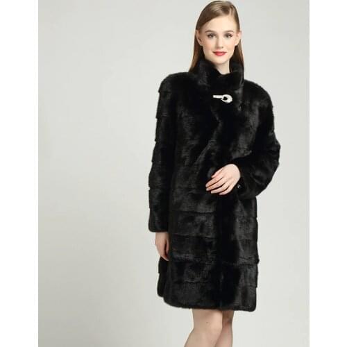 100% full Fur sable zipper womens winter detachable coat Park natural fur 90cm long mink standing collar straight tube top coat