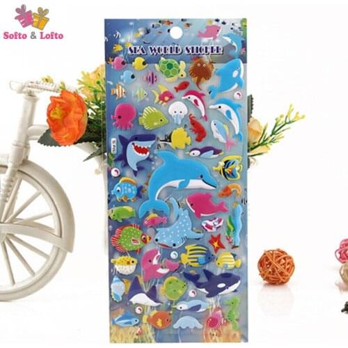 Free shipping 2 sheets sea world fish whale shark dolphin animal 3D stickers party supplies favor decoration kids gift children