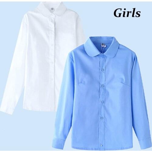 Chlidren Kids Baby Girls Boys Button Shirts Tops White Blouse Formal Wear Solid Baby Teenage Clothes School Uniform Formal