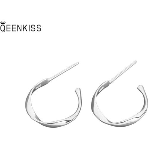 QEENKISS EG692 Fine Jewelry Wholesale Fashion Woman Girl Birthday Wedding Gift Simplicity Round 18KT White Gold Hoop Earrings