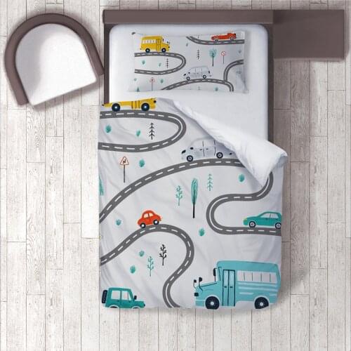 Duvet Cover Set Bedding Set Pillow Case for Baby and Kids Room 3D Printed White Gray Road Cars Model 297