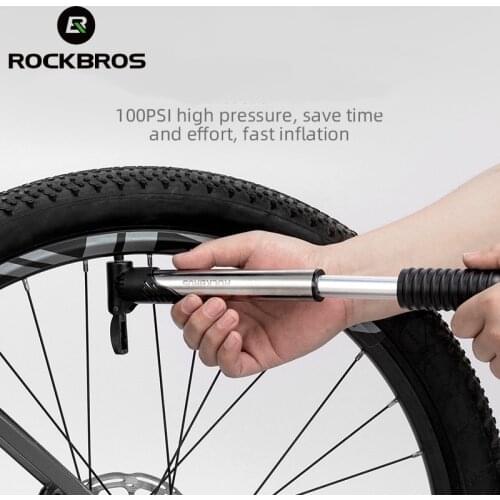 ROCKBROS Bike Pump 100PSI FV AV Gas Nozzle Bicyle Pump MTB Road Mini Portable Air Inflator Stainless Alloy Cycling Accessories