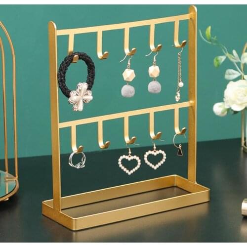 Women Display Stand Two-layers Jewelry Storage Wrought Iron Earring Hanging Holder Dresser Jewelry Packaging Storage Shelf