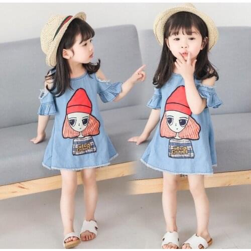 New Kids Baby Dresses for Girls Summer Casual Girl Clothing Denim Cotton Sundress Cartoon Print Toddler Baby Clothes Dresses 2-8