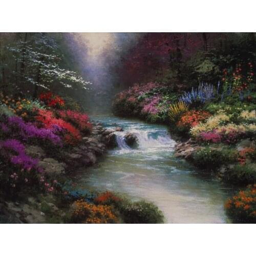 Modern art Landscape Painting Beside Still Waters Hand painted Canvas oil paintings for living room High quality