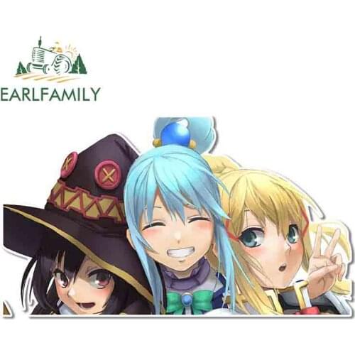 EARLFAMILY 13cm x 7.4cm for KonoSuba Aqua Darkness and Megumin Vinyl Car Stickers Anime DIY Personality Laptop Car Door Decal