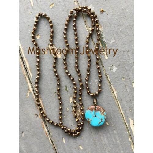 HandMade Jewelry knot Boho long Knot Turquoises Hematite Beads Necklace