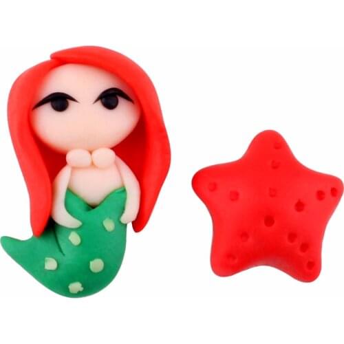 TTPAIAI 30 Handmade Polymer Clay Cartoon Mermaid Starfish Stud Earrings For Women Girls Fashion Jewelry Cute Earrings Kids Gift