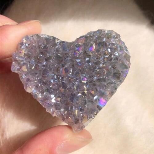 1pcs Natural Purple Crystal Cluster Electroplating Heart rainbow Aura Reiki Stone For Wedding Souvenir Gifts