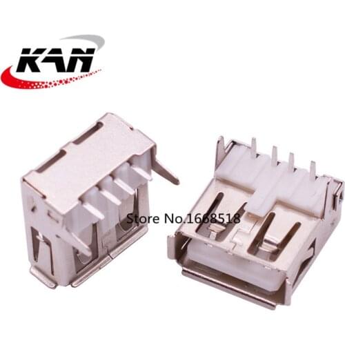 10pcs USB Type A 4Pin Female Socket Connector AF 90 Degrees Bend Pin Plug Jack DIY Connectors White
