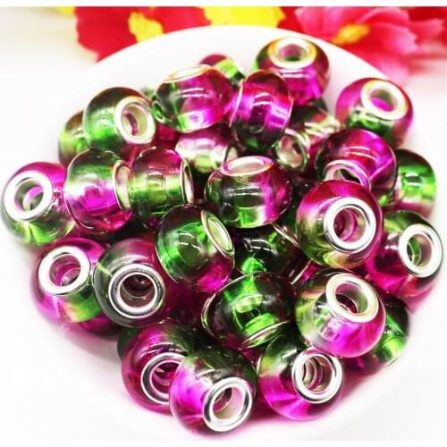 10 Pcs/Lot New Color Resin Acrylic Beads Charms European Spacer Charms Silver Plated Core Fit Pandora Bracelet DIY Women Jewelry