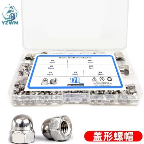 170pcs Din1587 Box 304 Stainless Steel Ball Head Integrated Cap Cap Nut Set M3-m12