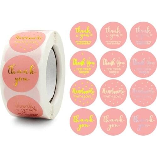 500Pcs/Roll Sealing Thank You Label Stickers, Color Bronzing Mailing Stickers for Baking Biscuit Box Decoration