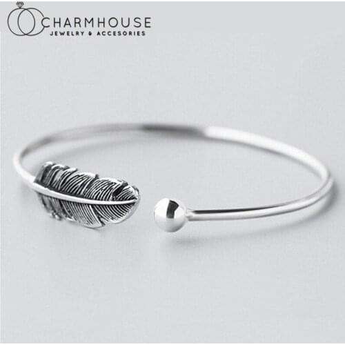Antique Silver Cuff Bangles For Women Leaf Bead Bracelet & Bangle Adjustable Pulseira Femme Wristband Retro Jewelry Accesories