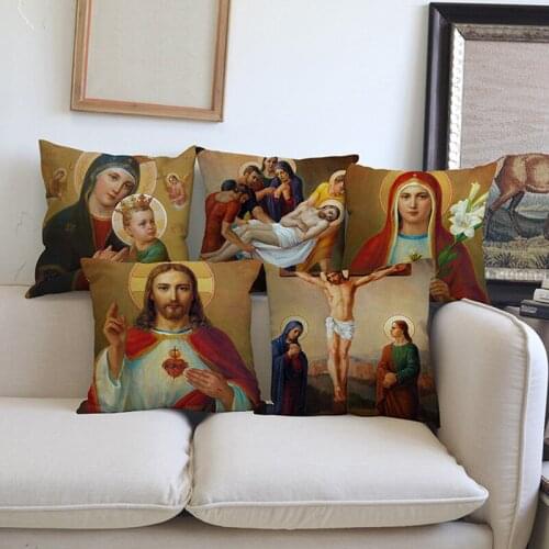 Jesus Portrait Pattern Throw Pillow Case Virgin Mary Christianity Adore Home Decoration Square Cushion Cover Sofa Pillow Cover