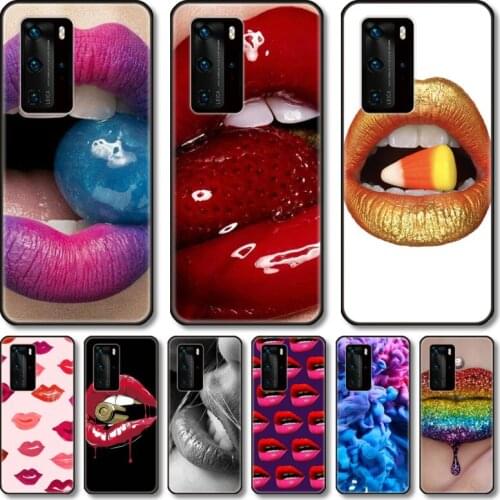 Red lips Phone Case For Huawei P 40 30 20 10 9 8 Lite E Pro Plus black cell shell
