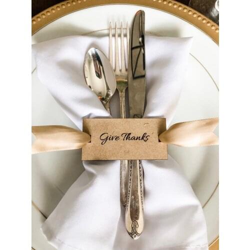 Give Thanks Thanksgiving Table Decor Napkin Ring Hostess Gift Laser Cut Wood Mirrored Acrylic Tags Holiday Place Card