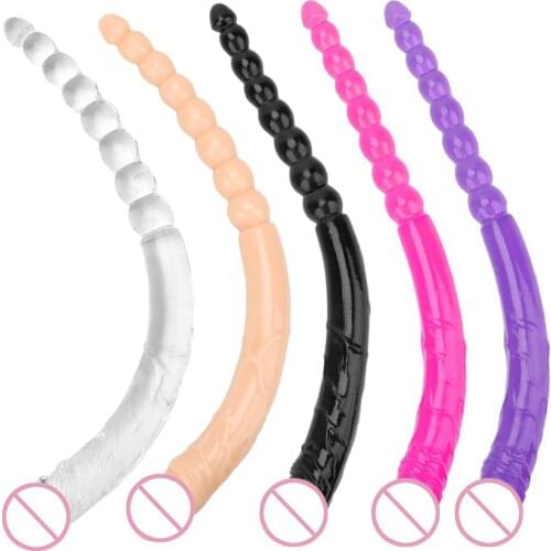 Anus Beads Double End Dildo Super Long Artificial Penis Vagina Anal Massager Flexible Soft Jelly Dildo Sex Toys for Gay Women
