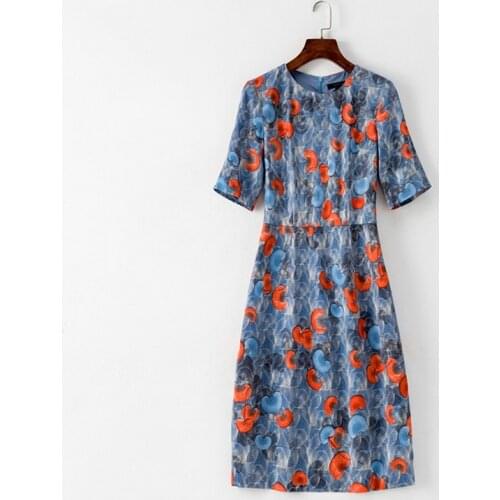 Elegant Party Womens Dress 2021 Autumn Female Red Floral Print Half Sleeve Midi Bodycon Sheath Dress Bride Mother 50s 60s