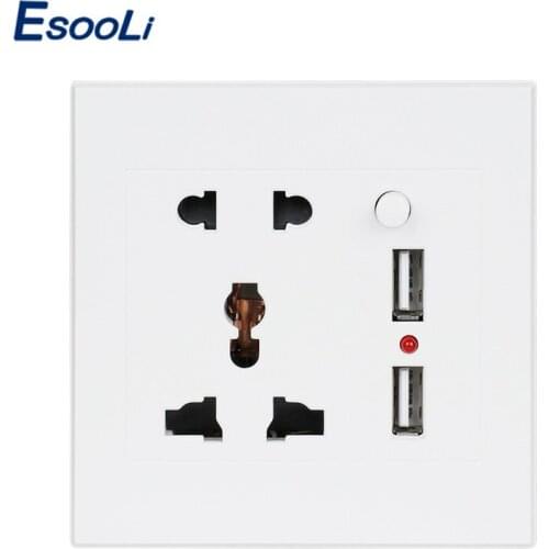 Esooli Universal Standard Wall Power Socket Dual Switched USB Charging Port For Mobile Phone 2.1A Output LED Power Indicator