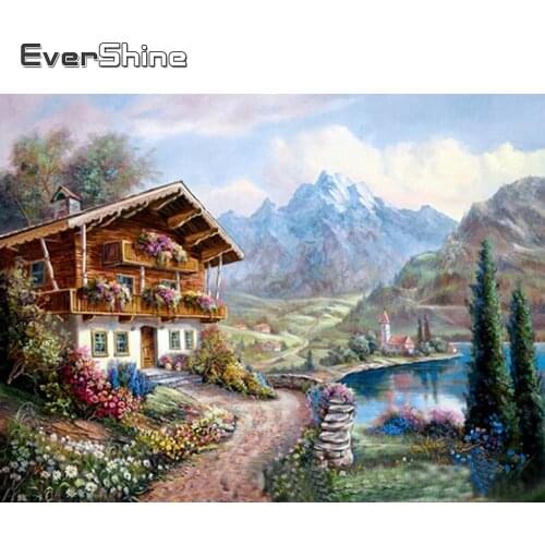 Evershine 5D Diamond Painting Cross Stitch Landscape Lodge Diamond Embroidery Full Square Scenery Rhinestone Crystal Mosaic Sale