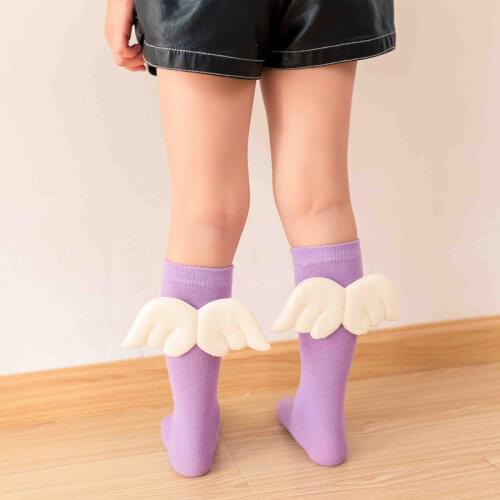 Baby Girls Knee High Socks Angel wing Summer Autumn Cotton Socks Solid Candy Color Kids Toddler Short Socks For Children