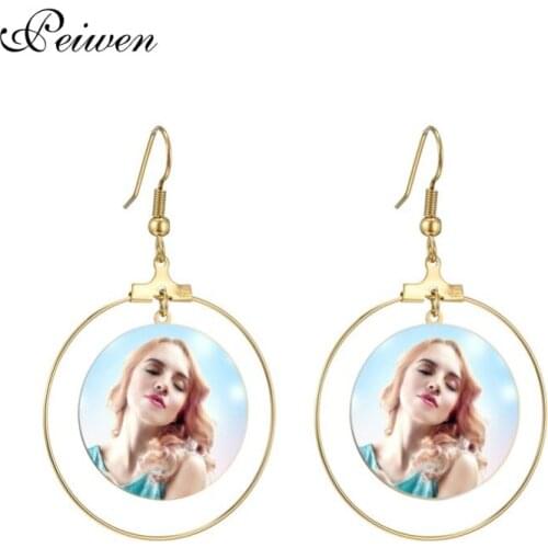 Personalized Custom Photo Earrings Stainless Steel Nameplate Engrave Photo Text Eardrop DIY Circle Dangle For Women Jewelry Gift