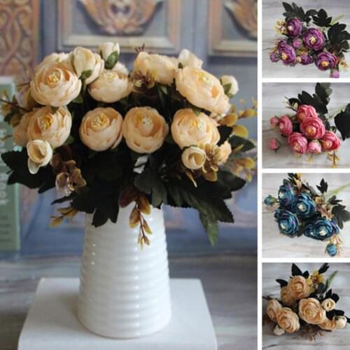1Pc Artificial Tea Rose Faux Silk Flower Arrangement Hotel Room Wedding Birthday Decoration Fake Rose Flowers Rose Bouquet