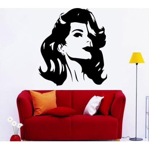 Exquisite Woman Wall Sticker Bedroom Decor Accessories Beautiful Curly Hair Vinyl Living Room Interior Art Wall Decals Z421