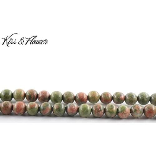 KISS&FLOWER LB60 2021 4 6 8 10 12mm Natural Stone Jewelry DIY Making Accessories Bracelet Necklace Unakite Round Loose Beads