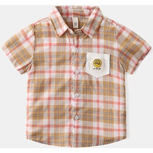 Plaid Summer Boys Shirts Turn Down Collar Elegant Kids Outwear Cotton Childrens Clothes