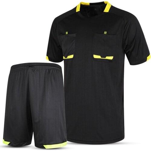 Professional men soccer referee uniforms sets football jerseys soft kits shirts shorts suit breathable quick dry custom printing